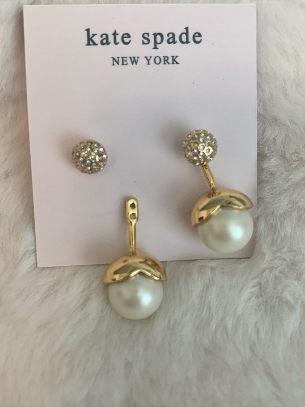 Kate Spade 2 and 1 gold-tone crystal and ivory pearl drop earrings